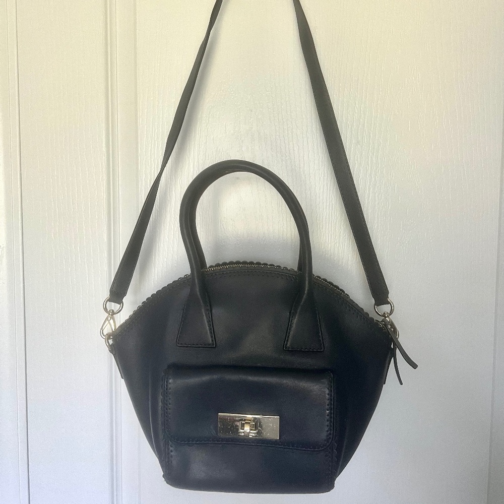 Kate Spade New York Navy Leather Handbag or Crossbody with Scalloped Edging
